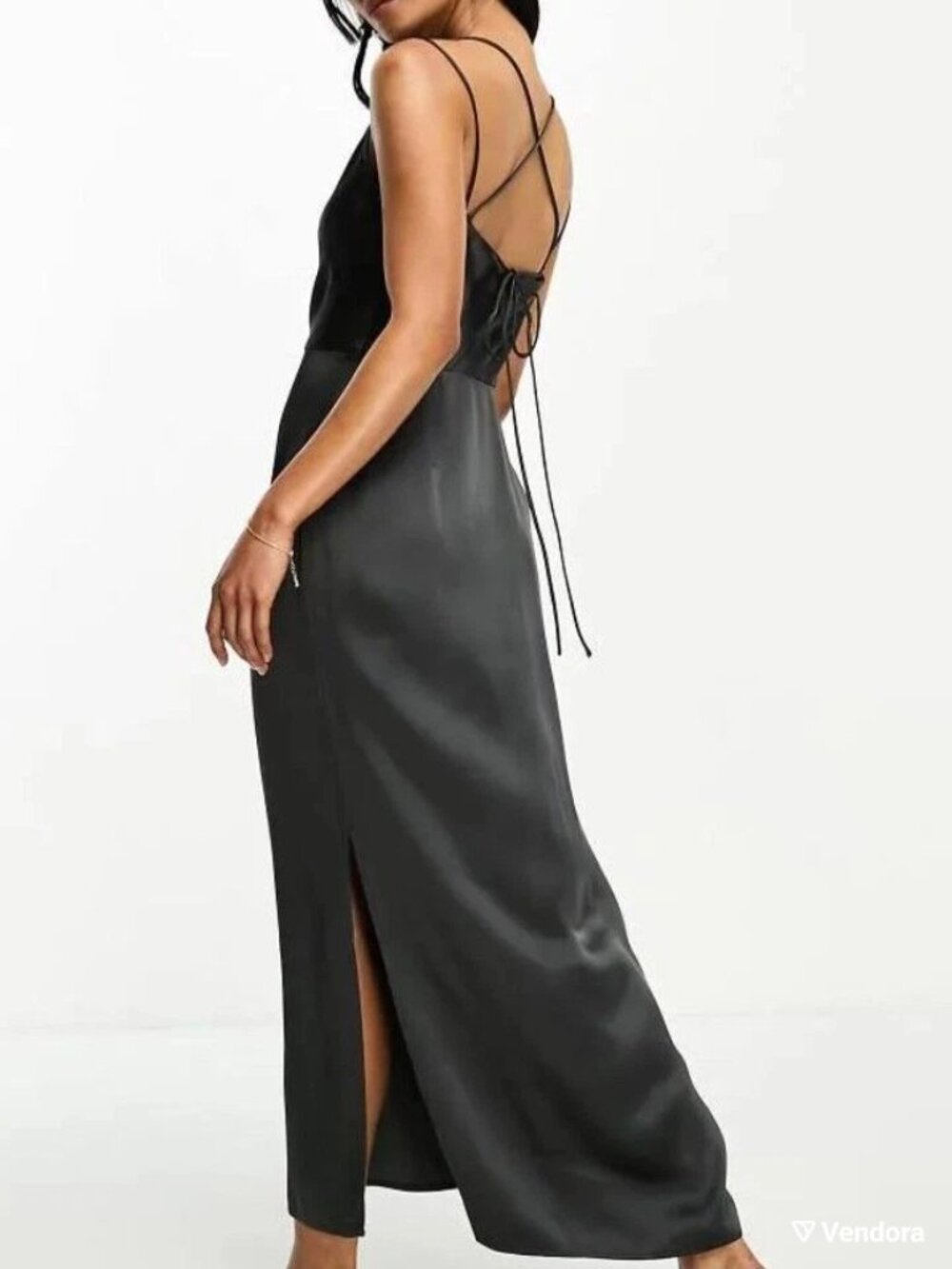 & Other Stories Criss Cross Strap Back High Neck Midi Maxi Satin Slit Dress